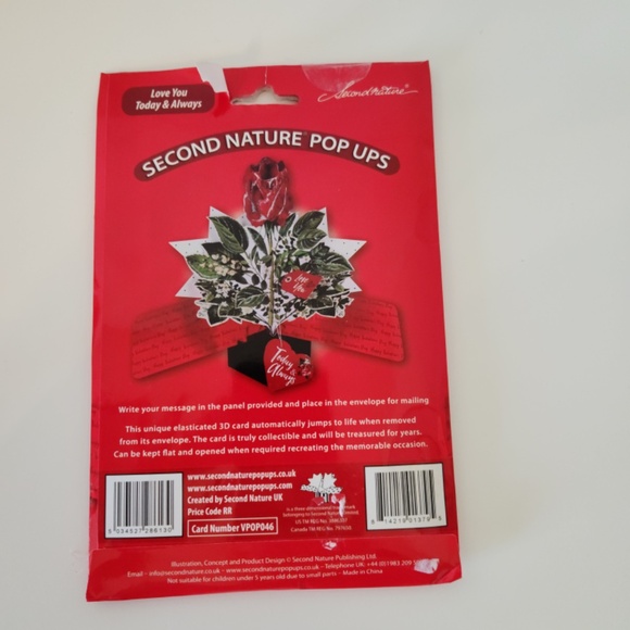 3D Pop Up Greeting Card by Second Nature SINGLE ROSE Anniversary Valentines Bday - Picture 3 of 5